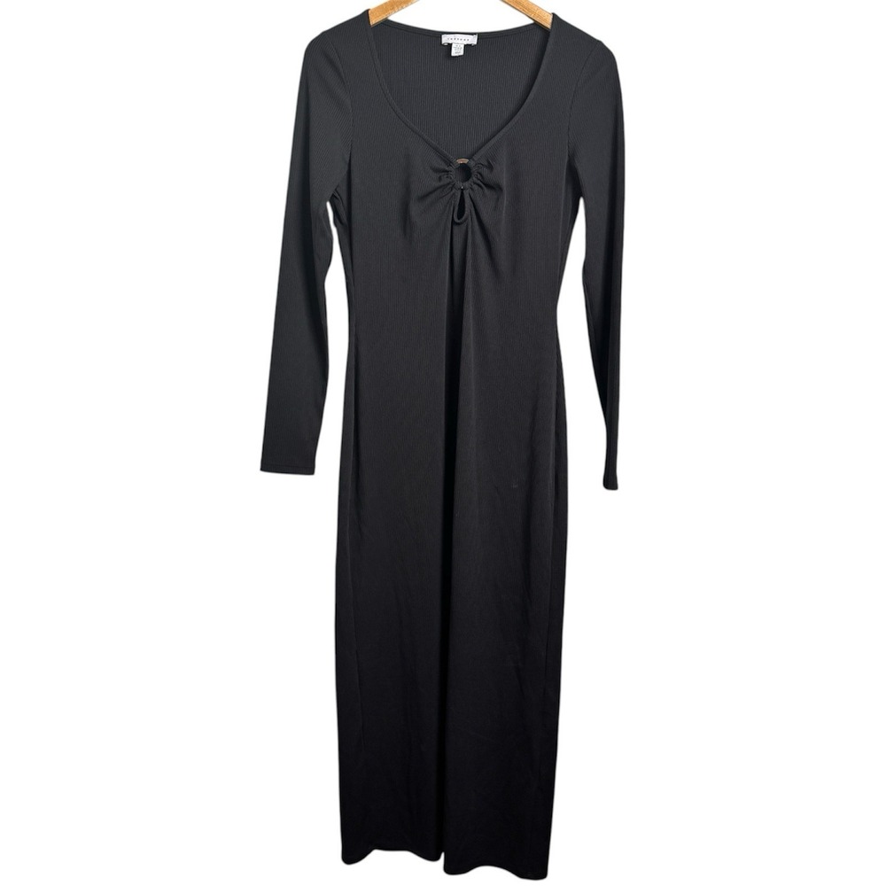 TOPSHOP Women's 8-10 Black Keyhole Ribbed Midi Dress NWOT - Picture 2 of 6